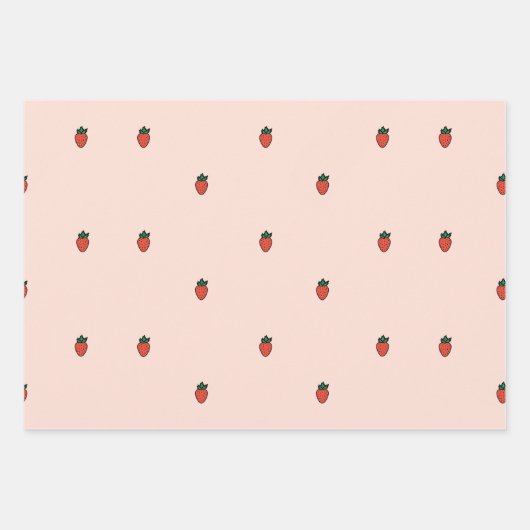 Niedliche kleine Erdbeeren auf rosa Umhüllungspapi Geschenkpapier Set (Vorderseite 2)
