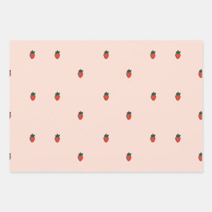 Niedliche kleine Erdbeeren auf rosa Umhüllungspapi Geschenkpapier Set