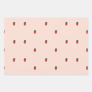Niedliche kleine Erdbeeren auf rosa Umhüllungspapi Geschenkpapier Set
