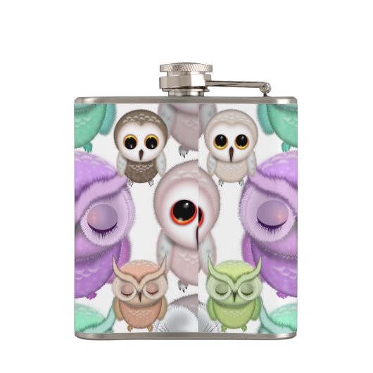 Niedliche kleine Eulen in Pastellfarben Flachmann (Rückseite)