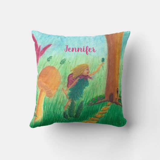 Niedliche kleine Fee im Garten personalisierte Kis Kissen (Rückseite)