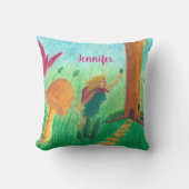 Niedliche kleine Fee im Garten personalisierte Kis Kissen (Vorderseite)