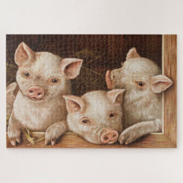 Niedliche kleine Ferkel in einer Scheune im Betrie Puzzle