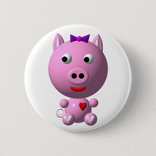 Niedliche kleine Ferkel mit Herz und Bogen! Button (Vorderseite)