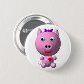 Niedliche kleine Ferkel mit Herz und Bogen! Button (Vorne & Hinten)