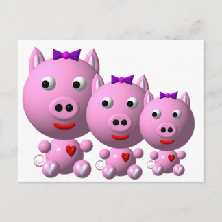 Niedliche kleine Ferkel mit Herz und Bogen! Postkarte