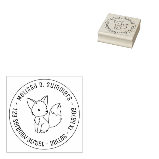 Niedliche kleine Fox-Round-Address 3 Gummistempel (Stempel)