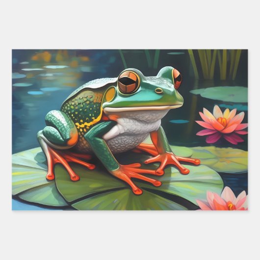 Niedliche kleine Frösche auf einem Teich Geschenkpapier Set (Vorderseite 3)