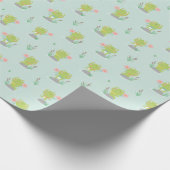 Niedliche kleine Frösche mit Blume auf Minze Geschenkpapier (Ecke)