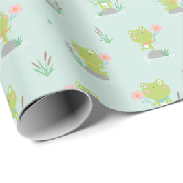 Niedliche kleine Frösche mit Blume auf Minze Geschenkpapier