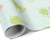 Niedliche kleine Frösche mit Blume auf Minzstreife Geschenkpapier (Rolleneckpunkt)