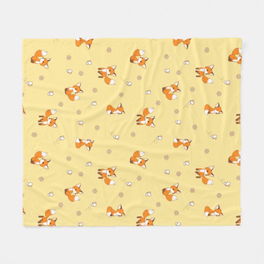 Niedliche kleine Füchse auf Gelb Fleecedecke (Vorderseite (Horizontal))