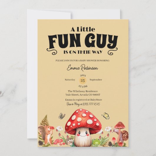 Niedliche Kleine FunGuy Fall Snail Mushroom Kinder Einladung (Vorderseite)
