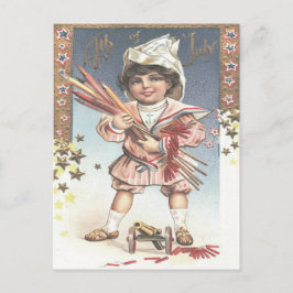 Niedliche kleine Girl-Flaschen Feuerwerkskörper Postkarte