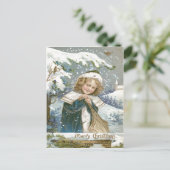Niedliche kleine Girl-Schneebaumkirche Postkarte (Stehend Vorderseite)
