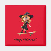 Niedliche kleine Hexe auf einem Skateboard Magnet (Vorne)