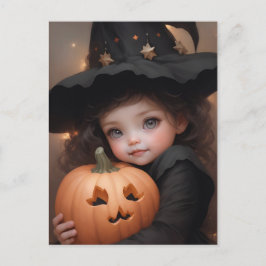 Niedliche Kleine Hexe mit ihrem Halloween Pumpkin Postkarte