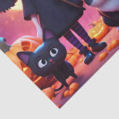 Niedliche kleine Hexe mit Katzen und Kürbis, Seidenpapier (Detail)