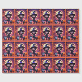 Niedliche kleine Hexe mit Katzen und Kürbissen, Ha Geschenkpapier (Flach)