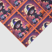 Niedliche kleine Hexe mit Katzen und Kürbissen, Ha Seidenpapier (Detail)