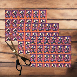 Niedliche kleine Hexe mit Katzen und Kürbissen, Ha Seidenpapier