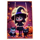 Niedliche kleine Hexe mit Katzen und Kürbissen, na Mittlere Geschenktüte (Rückseite)