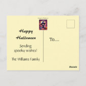 Niedliche kleine Hexe mit Katzen und Kürbissen, na Postkarte (Rückseite)