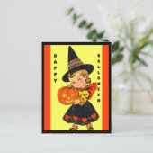 Niedliche kleine Hexe, schönes Halloween Postkarte (Stehend Vorderseite)