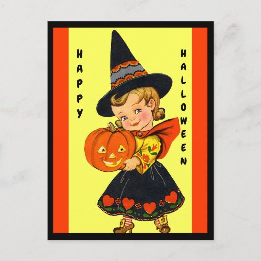 Niedliche kleine Hexe, schönes Halloween Postkarte (Vorderseite)
