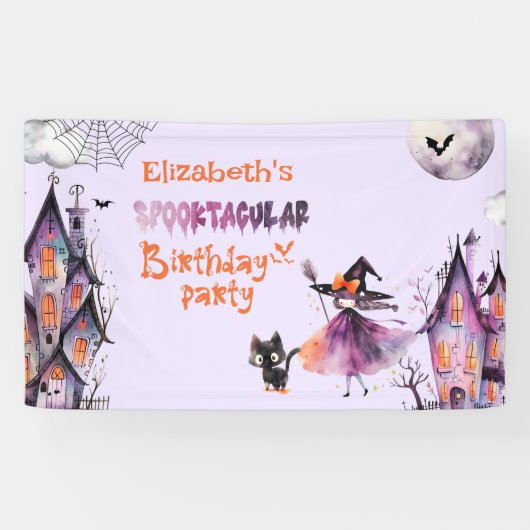 Niedliche kleine Hexe Spooktacular Geburtstagspart Banner (Horizontal)