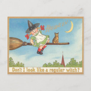 Niedliche Kleine Hexenkatze Crescent Moon Broom Postkarte