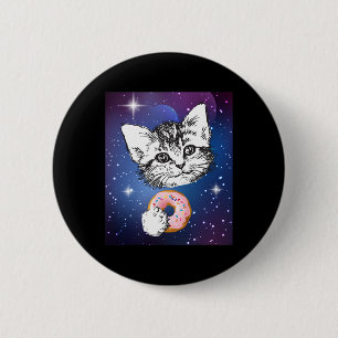Niedliche kleine Katze, die im Weltraum einen Donu Button