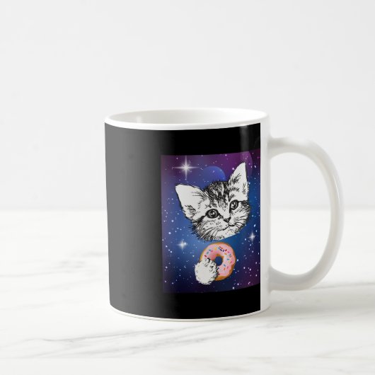 Niedliche kleine Katze, die im Weltraum einen Donu Kaffeetasse (Rechts)