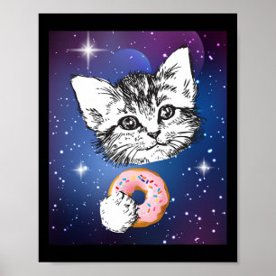 Niedliche kleine Katze, die im Weltraum einen Donu Poster