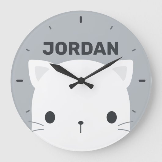 Niedliche kleine Katze mit Personalisiertem Namen Große Wanduhr (Vorderseite)