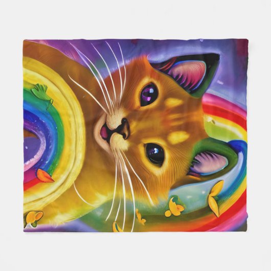 Niedliche kleine Kitty mit Regenbogenfarben, Katze Fleecedecke (Vorderseite (Horizontal))