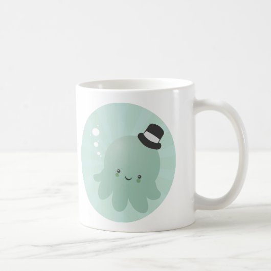 Niedliche kleine Krake, die einen schwarzen Kaffeetasse (Rechts)