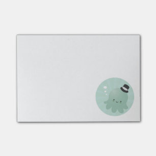 Niedliche kleine Krake, die einen schwarzen Post-it Klebezettel