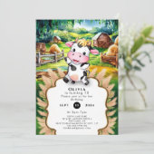 Niedliche kleine Kuh Geburtstag Einladung (Stehend Vorderseite)
