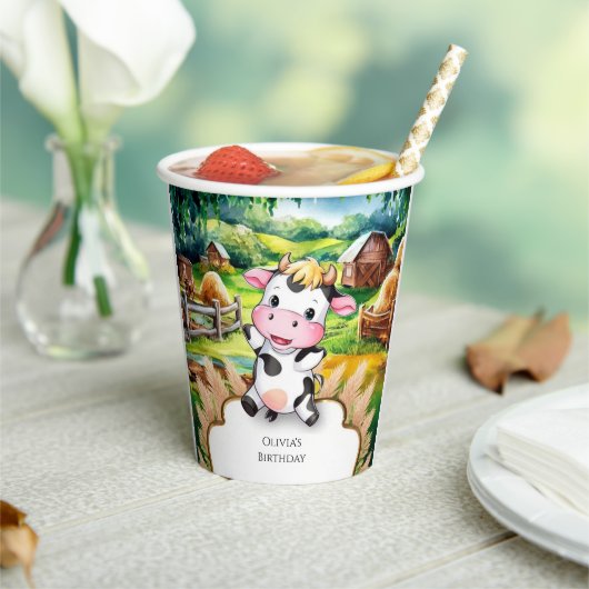 Niedliche kleine Kuh Geburtstag Pappbecher (In Situ)
