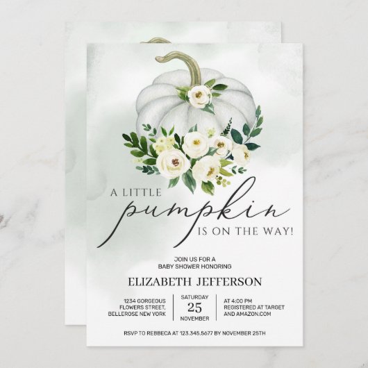 Niedliche kleine Kürbis-Grünanlage Boho Babydusche Einladung (Vorne/Hinten)