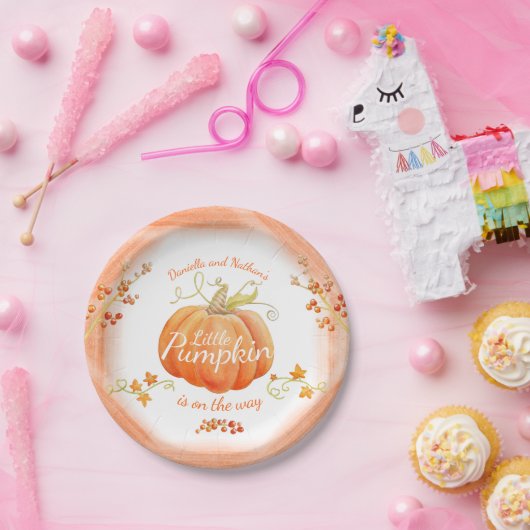 Niedliche kleine Kürbisbaby Dusche Aquarell Pappteller (Party)