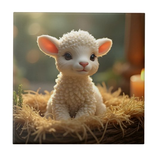 NIEDLICHE KLEINE LAMB IM MANGER FLIESE (Vorderseite)