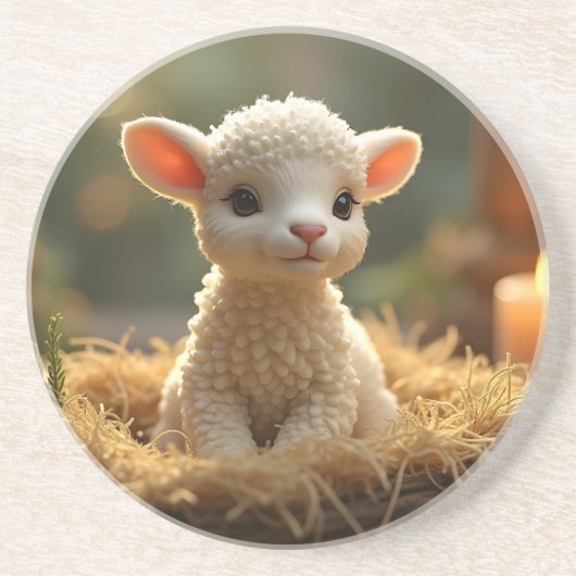 NIEDLICHE KLEINE LAMB IM MANGER GETRÄNKEUNTERSETZER (Vorne)