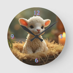 NIEDLICHE KLEINE LAMB IM MANGER RUNDE WANDUHR