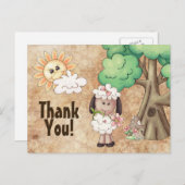 Niedliche kleine Mädchen Schafe und Blume Danke Postkarte (Vorne/Hinten)