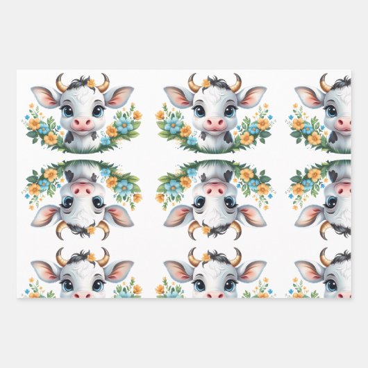 Niedliche kleine Mädchenkuhe in Blume Geschenkpapier Set (Vorderseite 3)