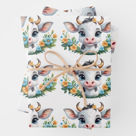 Niedliche kleine Mädchenkuhe in Blume Geschenkpapier Set (Beispiel)