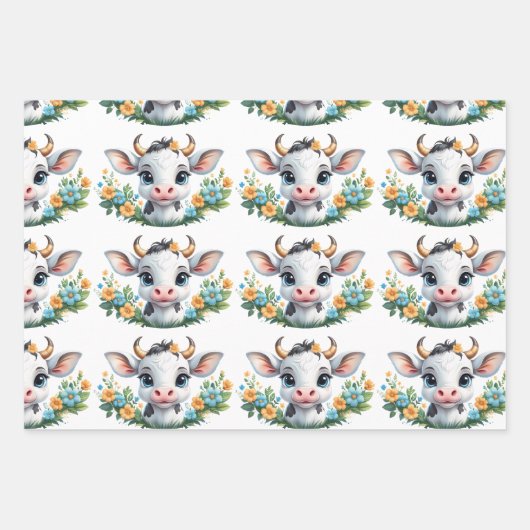 Niedliche kleine Mädchenkuhe in Blume Geschenkpapier Set (Vorderseite)