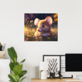 Niedliche kleine Maus auf der Blume, Kinder Poster (Heimbüro)